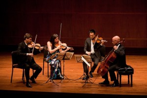 (l to r):  James Ehnes, Amy Schwartz Moretti, Richard O’Neill, and Robert deMaine. Photo by Jerry Davis.