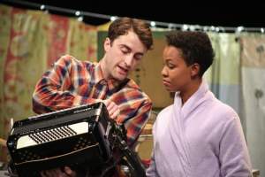 Charlie Thurston as Val Xavier and Kemiyondo Coutinho as Lady; photo by Jeff Carpenter